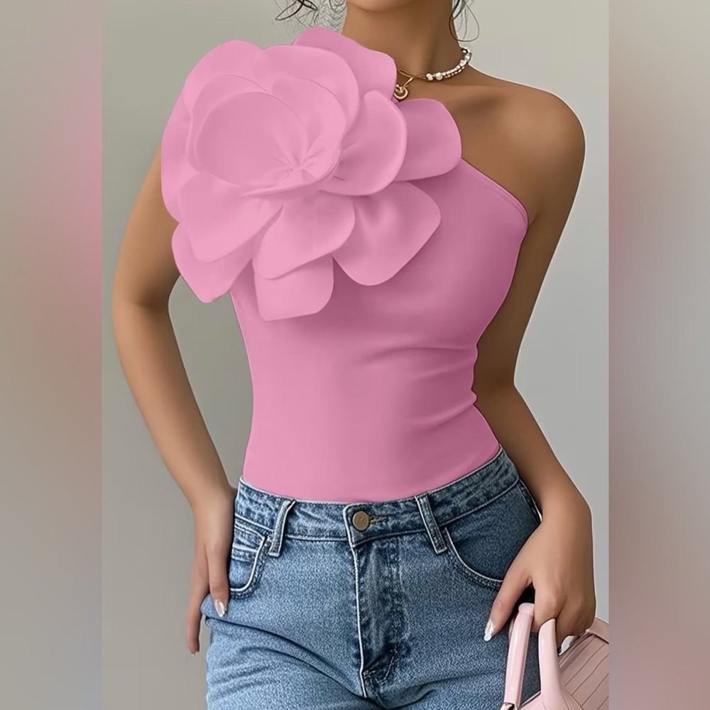 One-Shoulder Pink Floral Tank Top